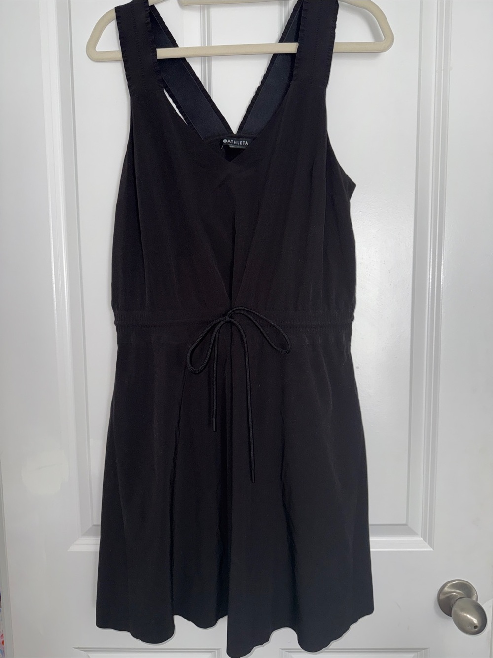 Athleta Black V-Neck Drawstring Waist Mini Dress
